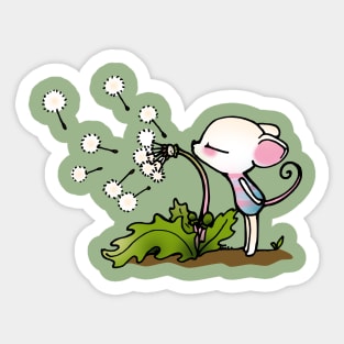 White Mouse and Dandelion Sticker